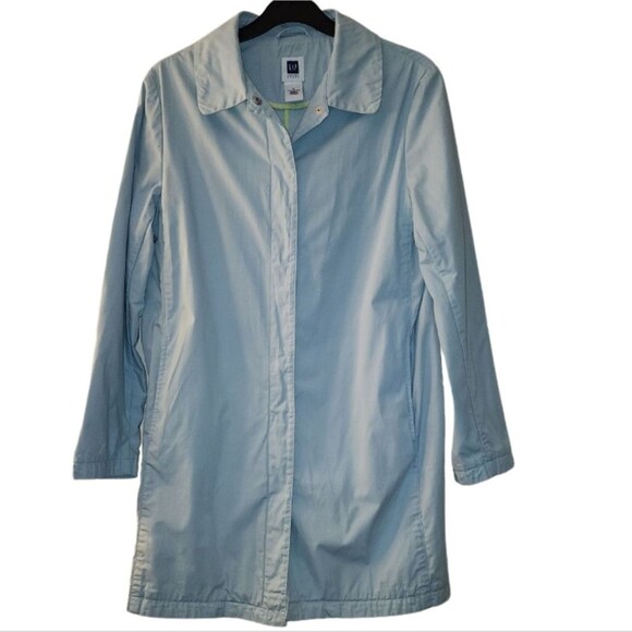 Gap Factory Store Blue Grunge Lightweight Cotton Trench Coat Women’s Small - Picture 2 of 6